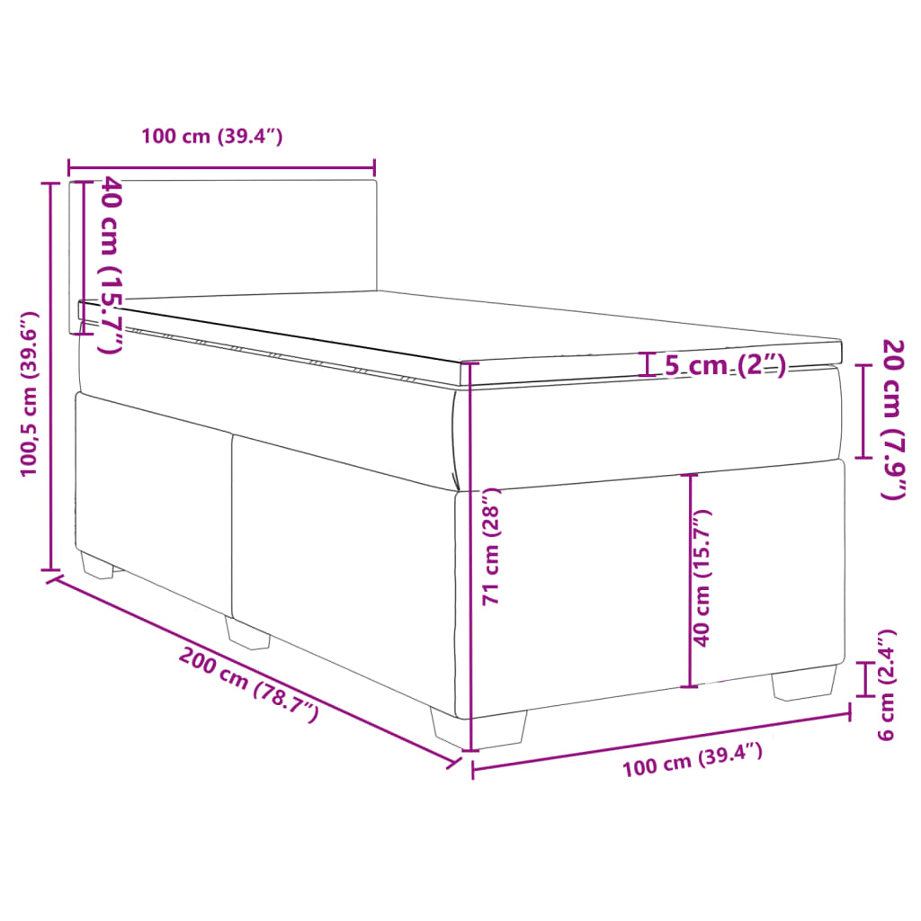 Krevet s oprugama i madracem plavi 100 x 200 cm od tkanine