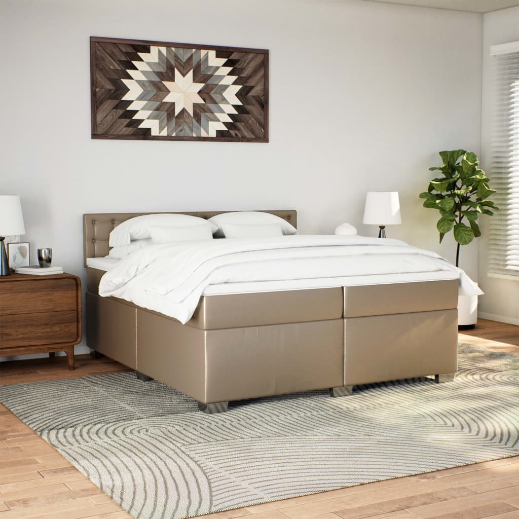 Krevet box spring s madracem cappuccino 200x200cm umjetna koža