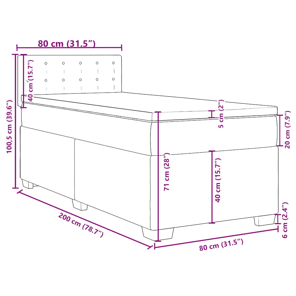 Box spring krevet s madracem tamnoplavi 80 x 200 cm baršunasti