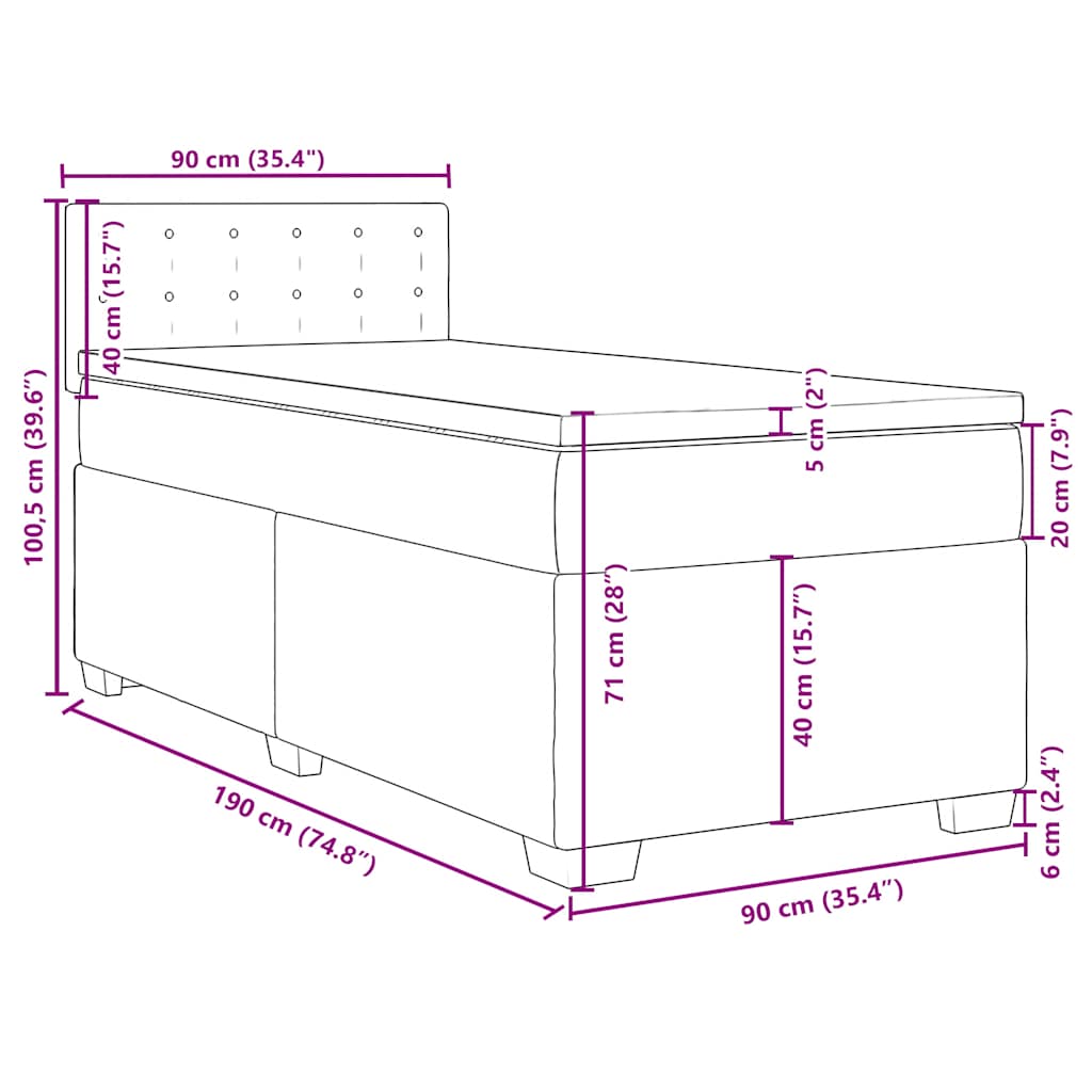 Box spring krevet s madracem tamnozeleni 90x190 cm baršunasti