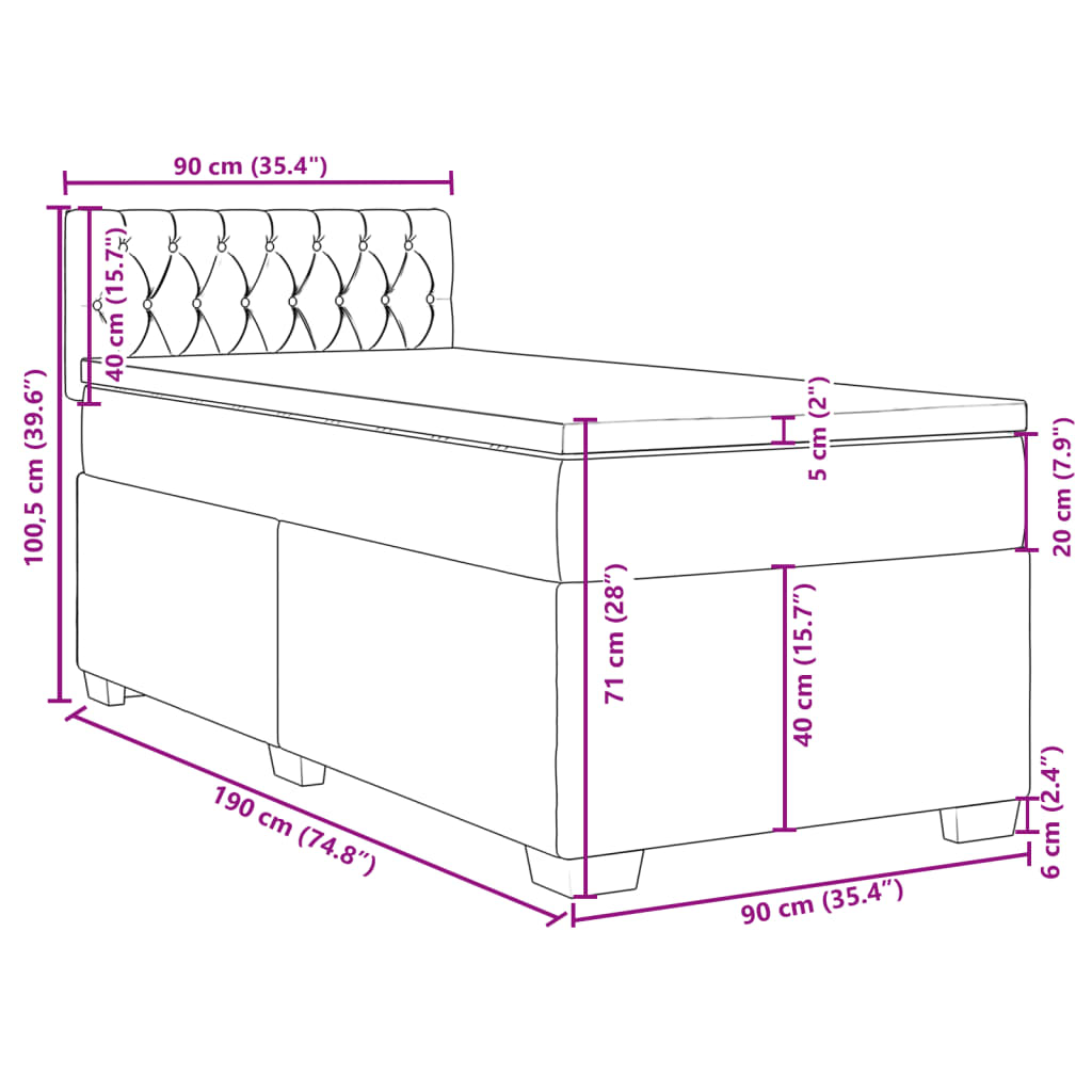 Box spring krevet s madracem ružičasti 90x190 cm baršunasti