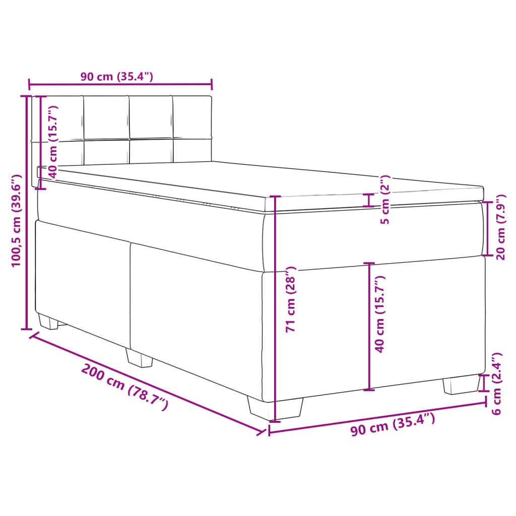 Box spring krevet s madracem ružičasti 90x200 cm baršunasti