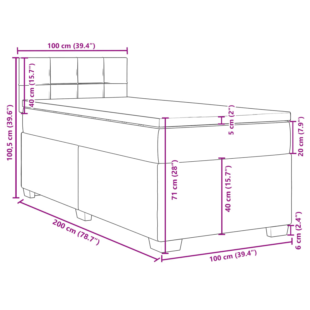 Box spring krevet s madracem tamnosivi 100x200 cm baršunasti