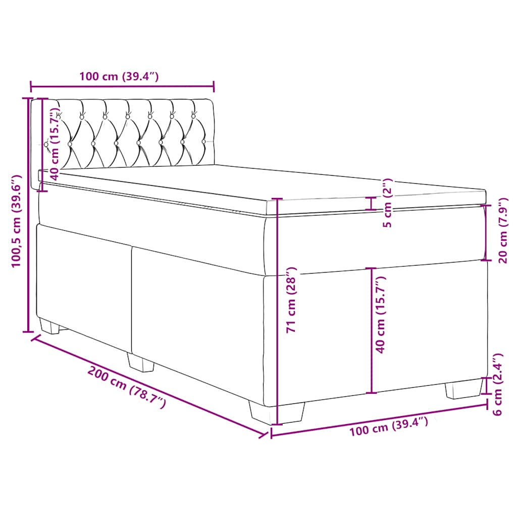 Box spring krevet s madracem tamnozeleni 100x200 cm baršunasti