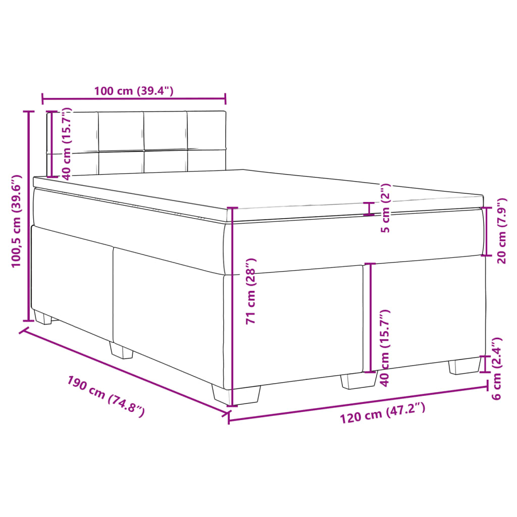 Krevet box spring s madracem tamnosivi 120 x 190 cm baršun