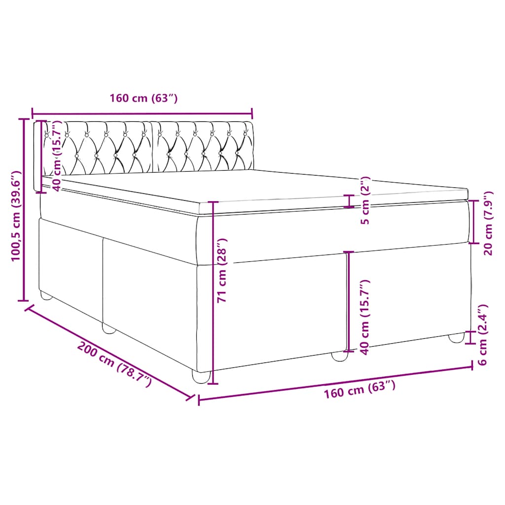 Krevet box spring s madracem plavi 160 x 200 cm baršunasti