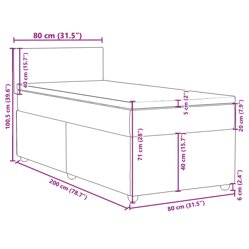 Box spring krevet s madracem crni 80 x 200 cm od tkanine