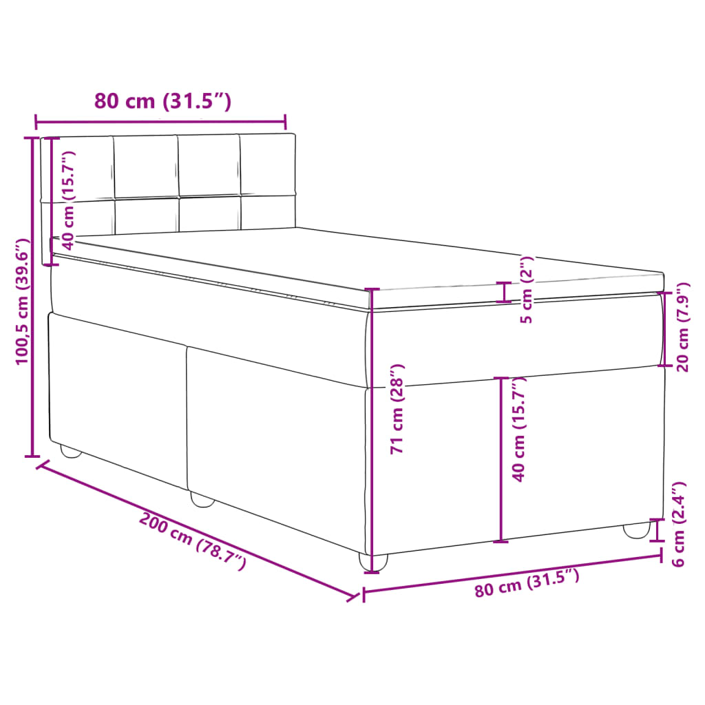 Box spring krevet s madracem crni 80 x 200 cm od tkanine