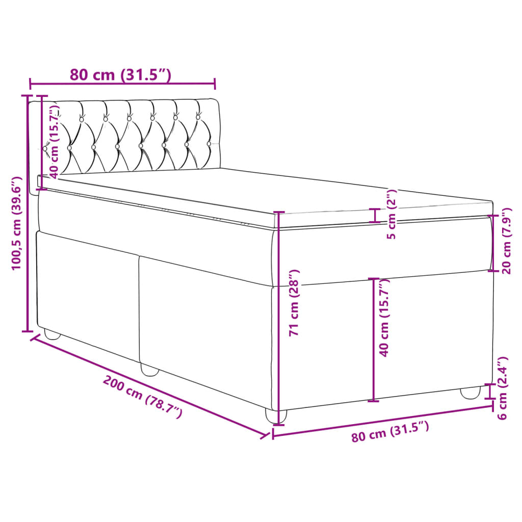 Box spring krevet s madracem crni 80 x 200 cm od tkanine
