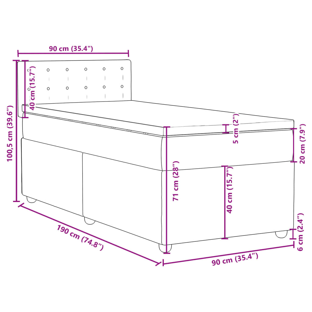 Krevet s oprugama i madracem krem 90 x 190 cm od tkanine