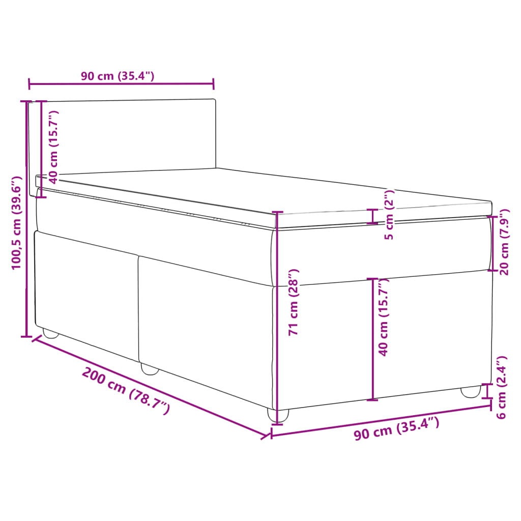 Krevet s oprugama i madracem krem 90 x 200 cm od tkanine