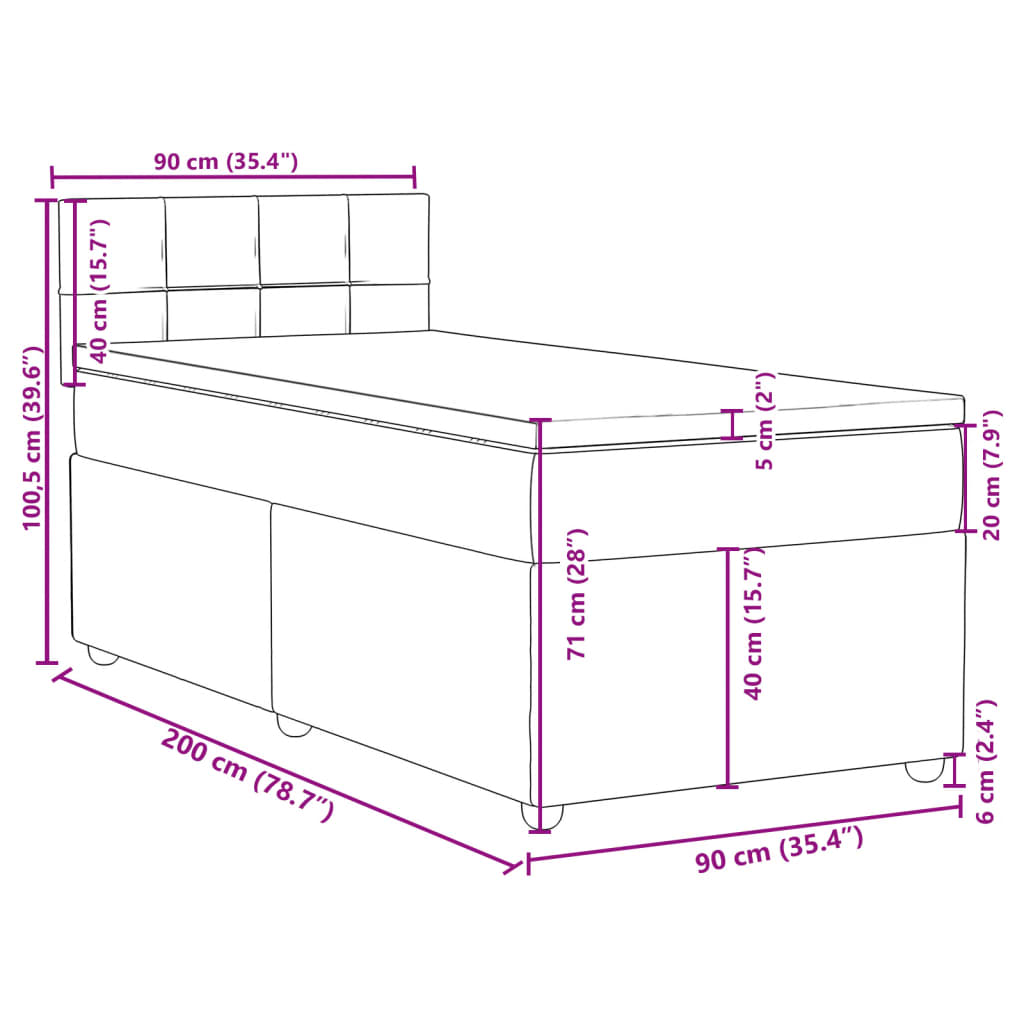 Krevet s oprugama i madracem krem 90 x 200 cm od tkanine