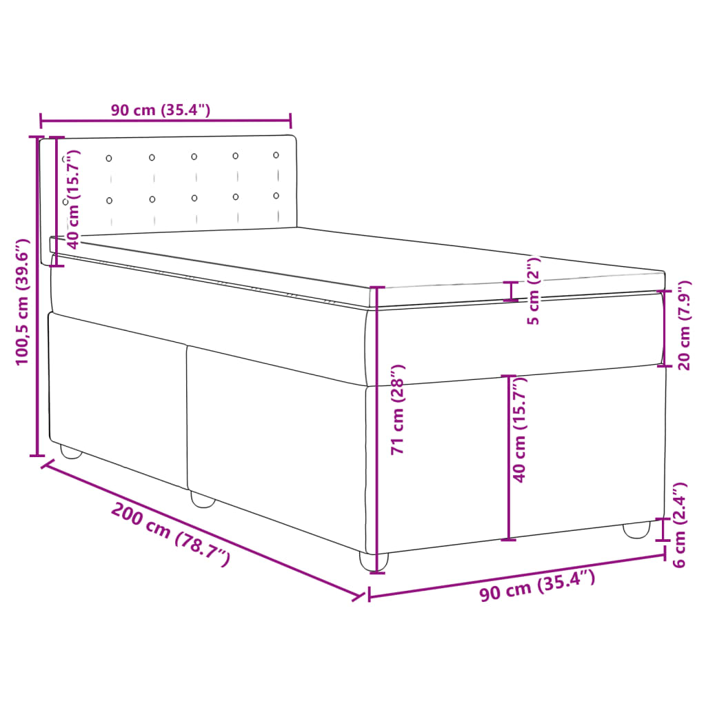 Krevet s oprugama i madracem krem 90 x 200 cm od tkanine