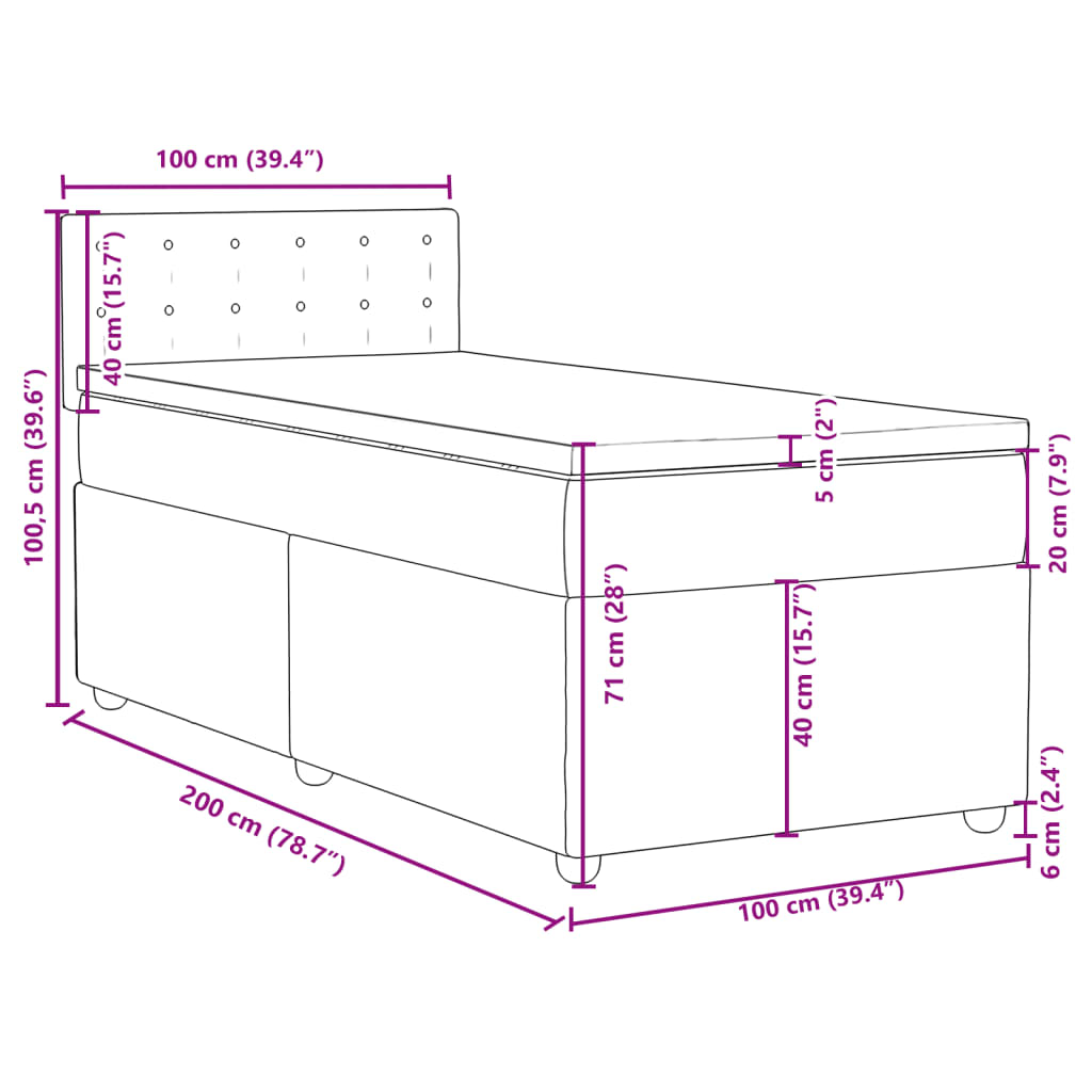 Krevet s oprugama i madracem crni 100 x 200 cm od tkanine