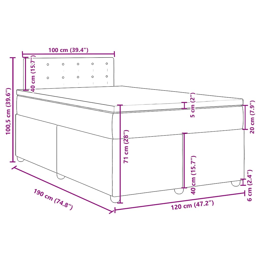 Krevet s oprugama i madracem plavi 120 x 190 cm od tkanine
