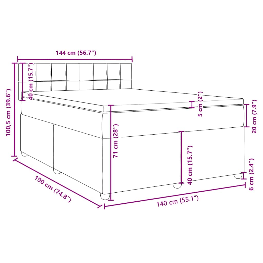 Krevet s oprugama i madracem crni 140 x 190 cm od tkanine