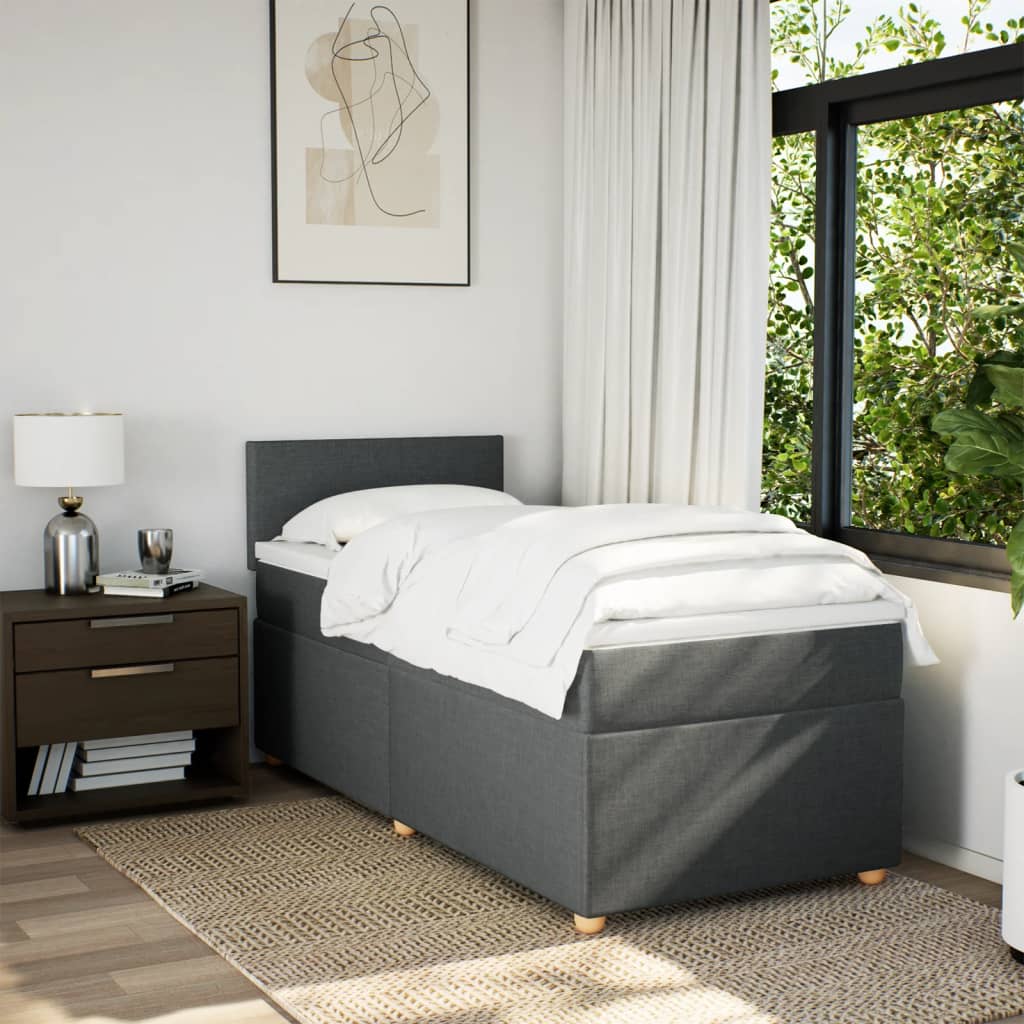 Krevet box spring s madracem tamnosivi za 1 osobu tkanine