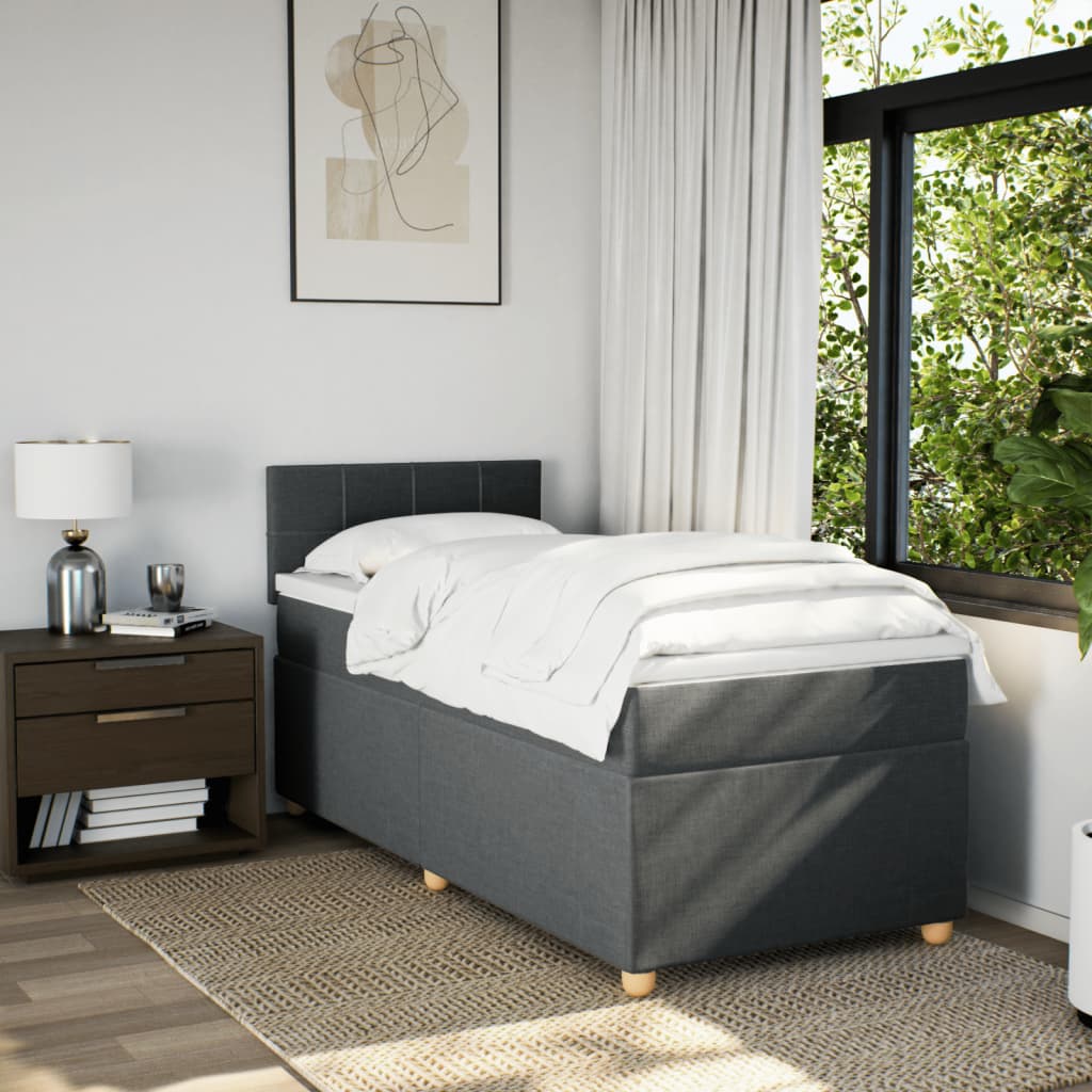 Krevet box spring s madracem tamnosivi za 1 osobu tkanine