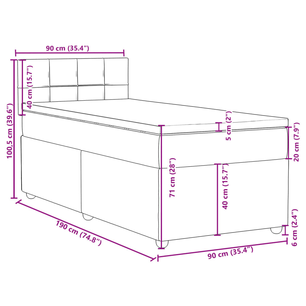 Krevet box spring s madracem tamnosivi za 1 osobu tkanine