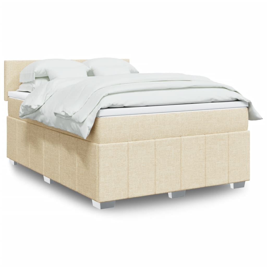 Krevet s oprugama i madracem krem 140 x 190 cm od tkanine