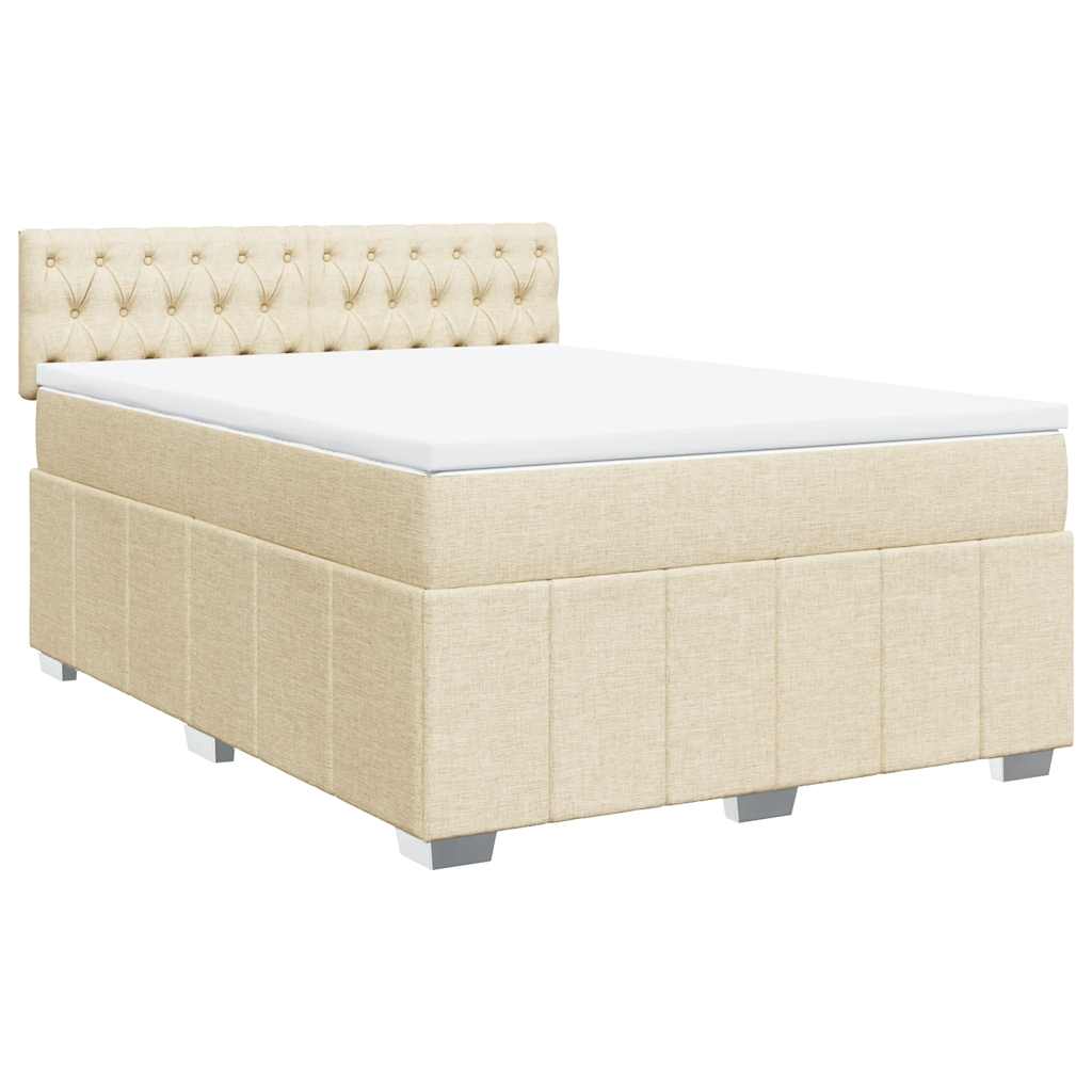 Krevet s oprugama i madracem krem 140 x 190 cm od tkanine