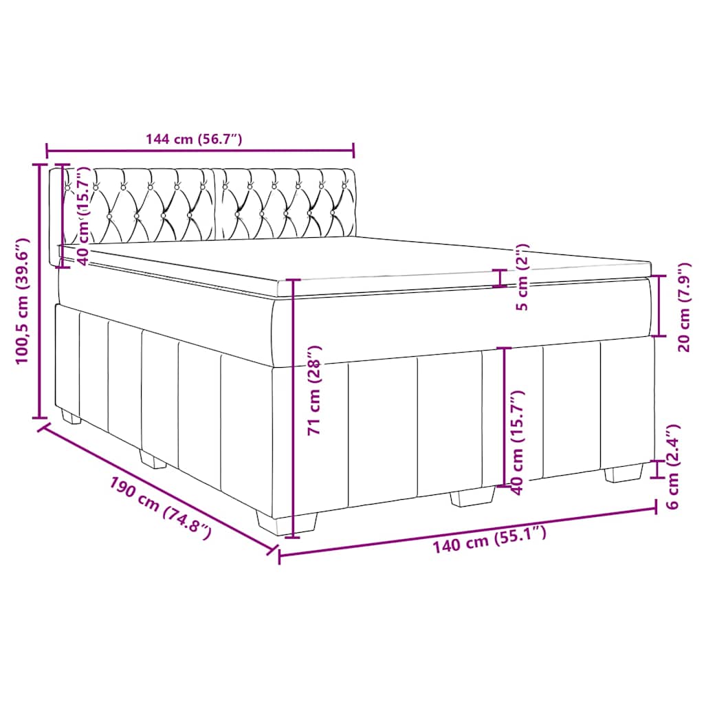 Krevet s oprugama i madracem krem 140 x 190 cm od tkanine