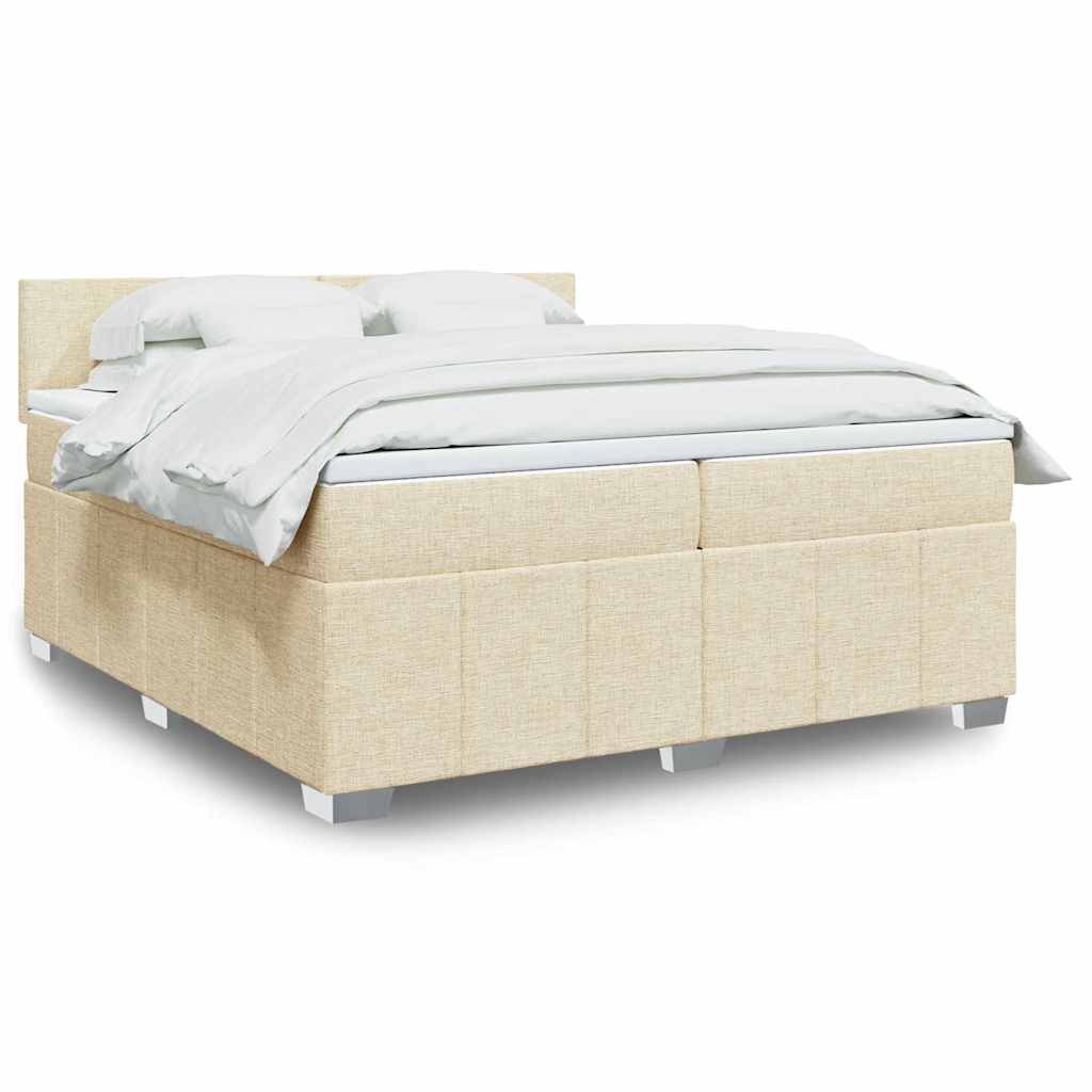 Krevet s oprugama i madracem krem 200 x 200 cm od tkanine