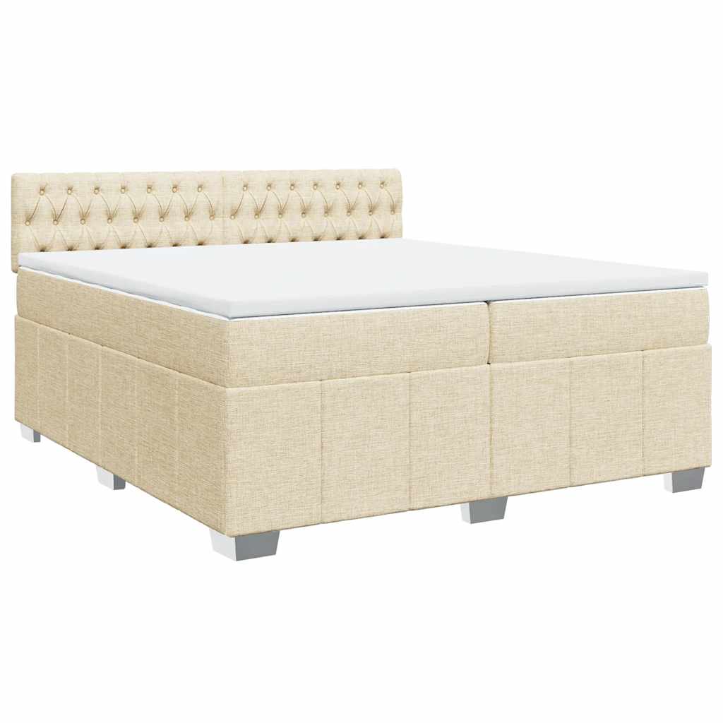 Krevet s oprugama i madracem krem 200 x 200 cm od tkanine