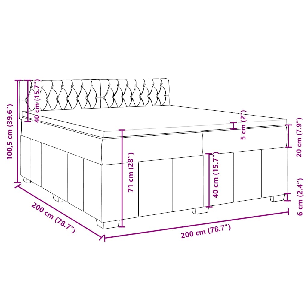 Krevet s oprugama i madracem krem 200 x 200 cm od tkanine
