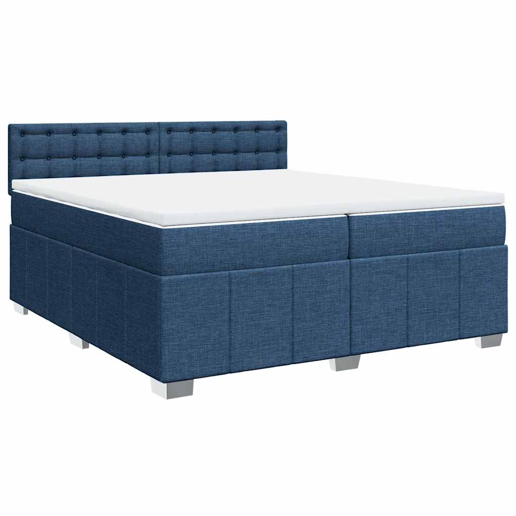 Krevet s oprugama i madracem plavi 200 x 200 cm od tkanine