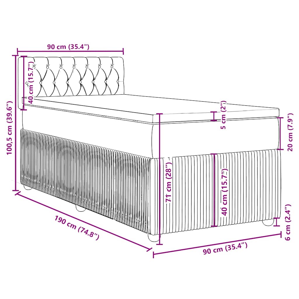 Box spring krevet s madracem svjetlosivi 90x190 cm od tkanine