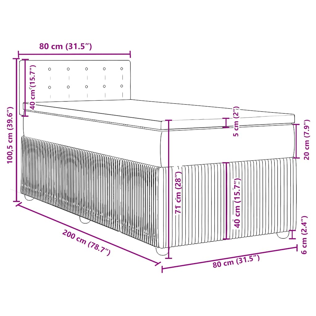 Box spring krevet s madracem svjetlosivi 80 x 200 cm baršunasti