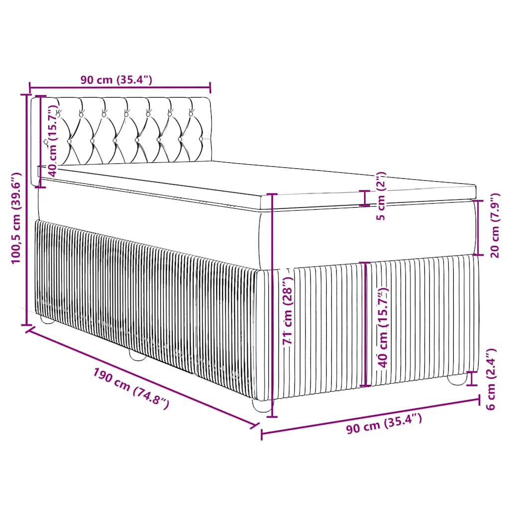 Box spring krevet s madracem plavi 90x190 cm baršunasti