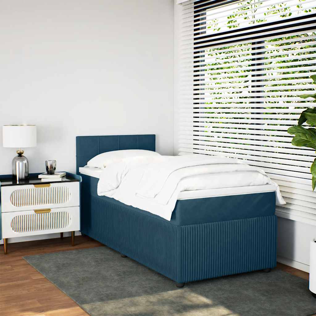 Box spring krevet s madracem plavi 90x190 cm baršunasti