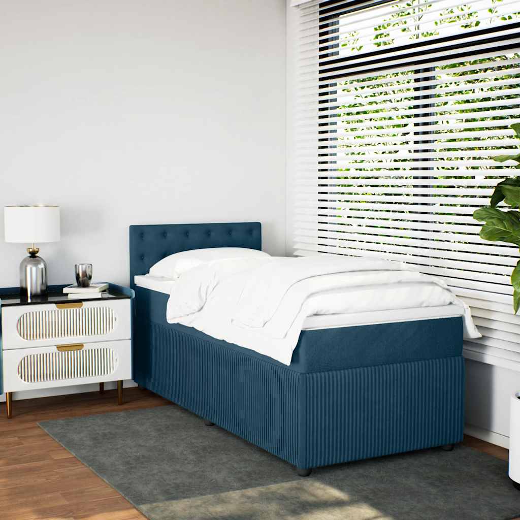 Box spring krevet s madracem plavi 90x200 cm baršunasti