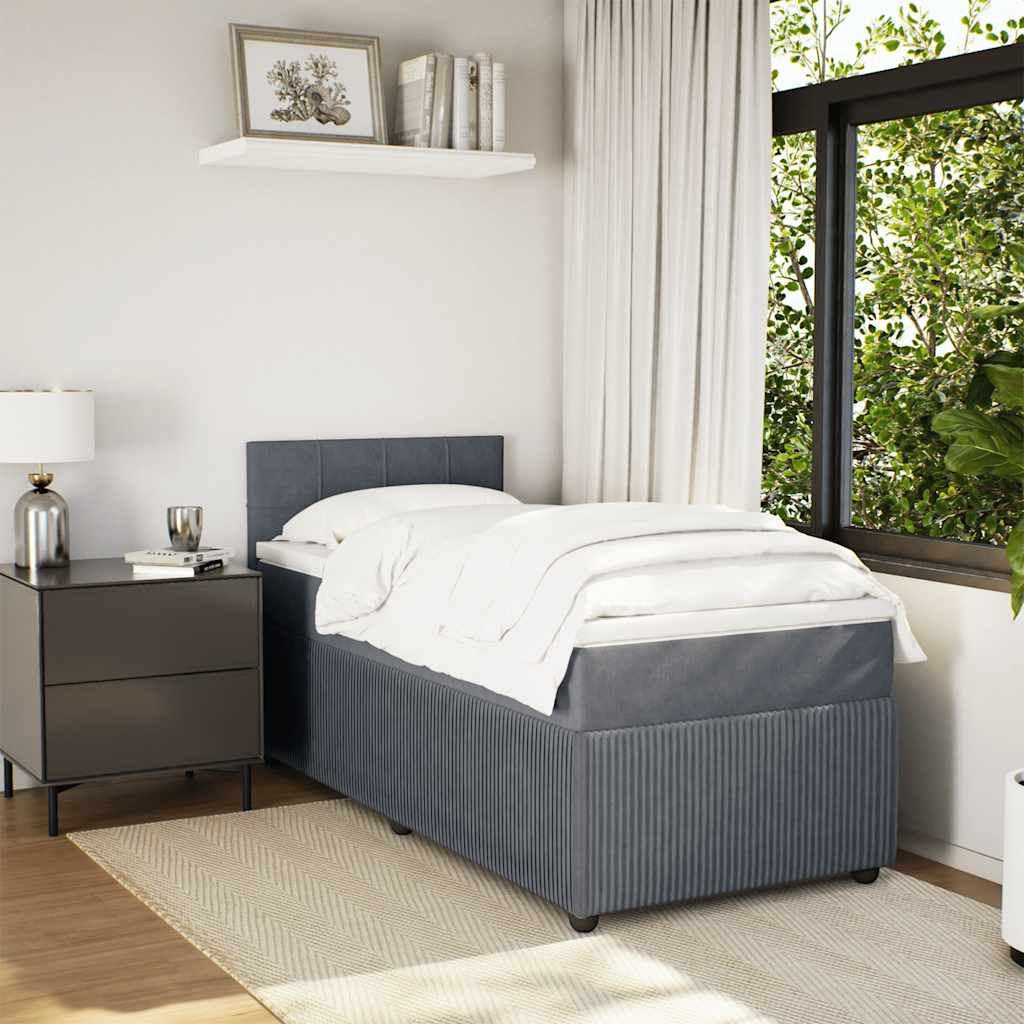 Box spring krevet s madracem tamnosivi 90x200 cm baršunasti