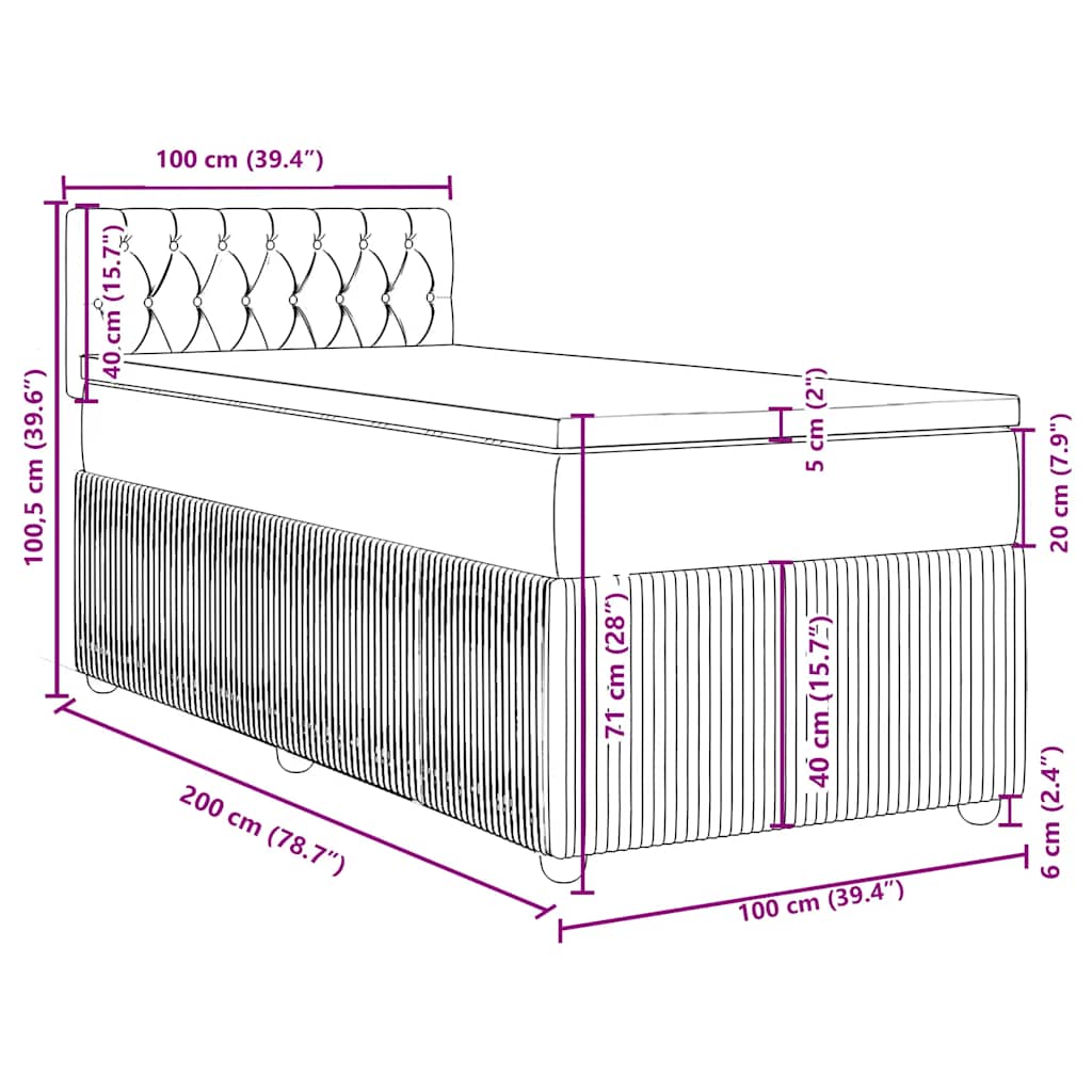 Box spring krevet s madracem crni 100x200 cm baršunasti