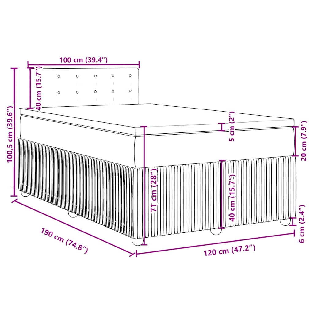 Krevet box spring s madracem tamnosivi 120 x 190 cm baršun