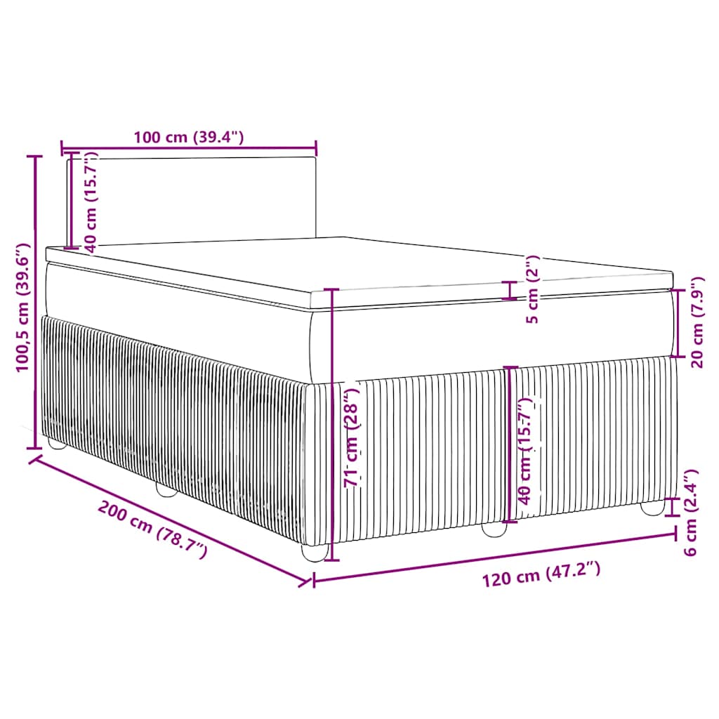 Box spring krevet s madracem svjetlosivi 120x200 cm baršunasti