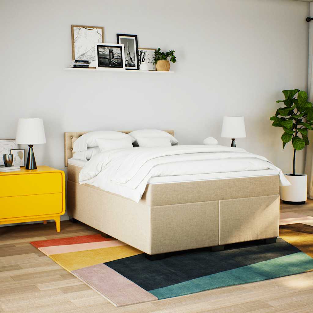 Krevet s oprugama i madracem krem 140 x 190 cm od tkanine