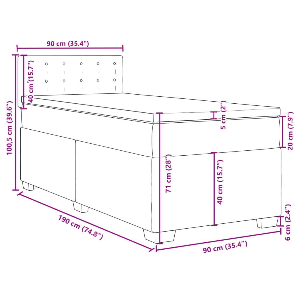Box spring krevet s madracem tamnosivi 90x190 cm baršunasti