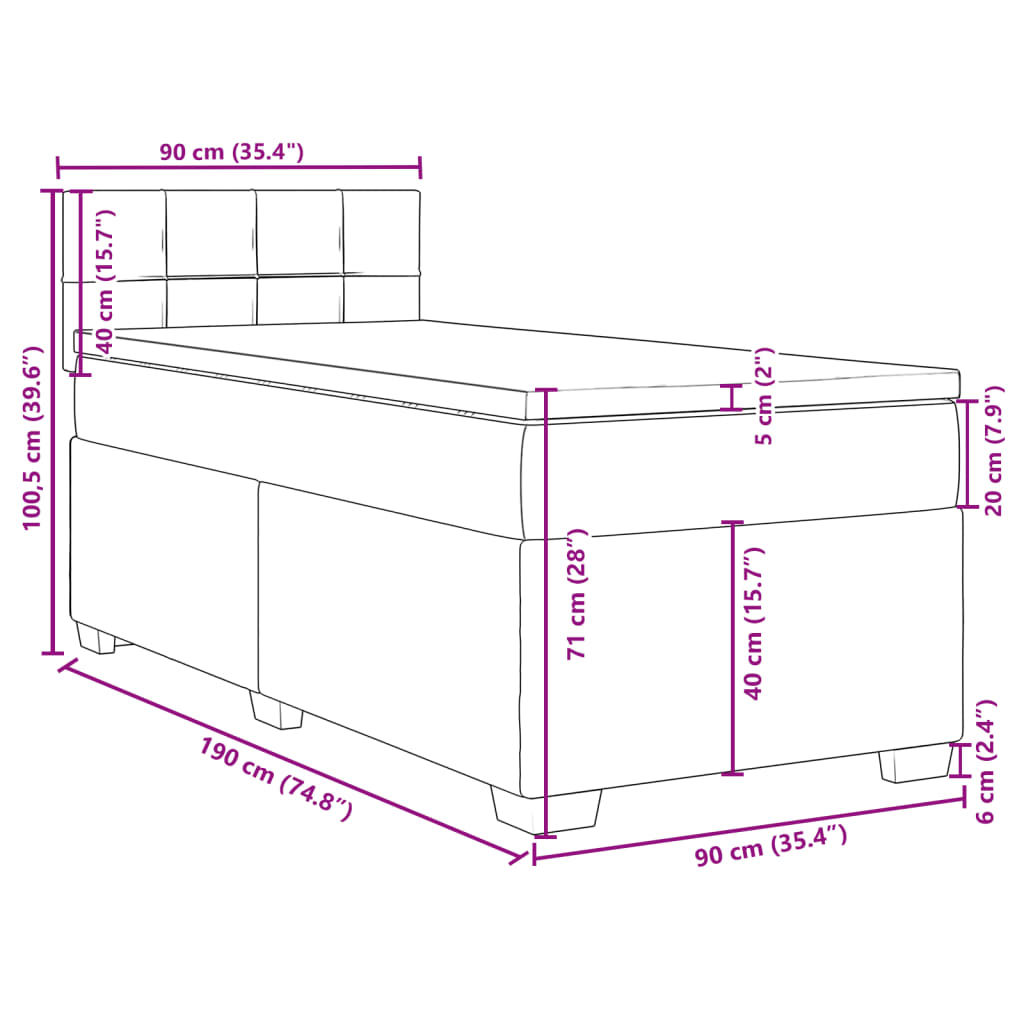 Box spring krevet s madracem tamnosivi 90x190 cm baršunasti