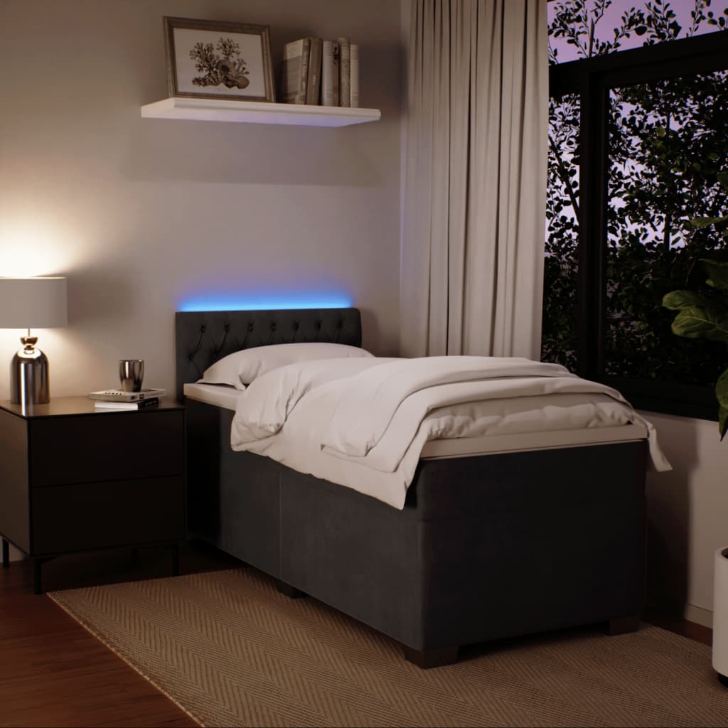 Box spring krevet s madracem tamnosivi 90x200 cm baršunasti