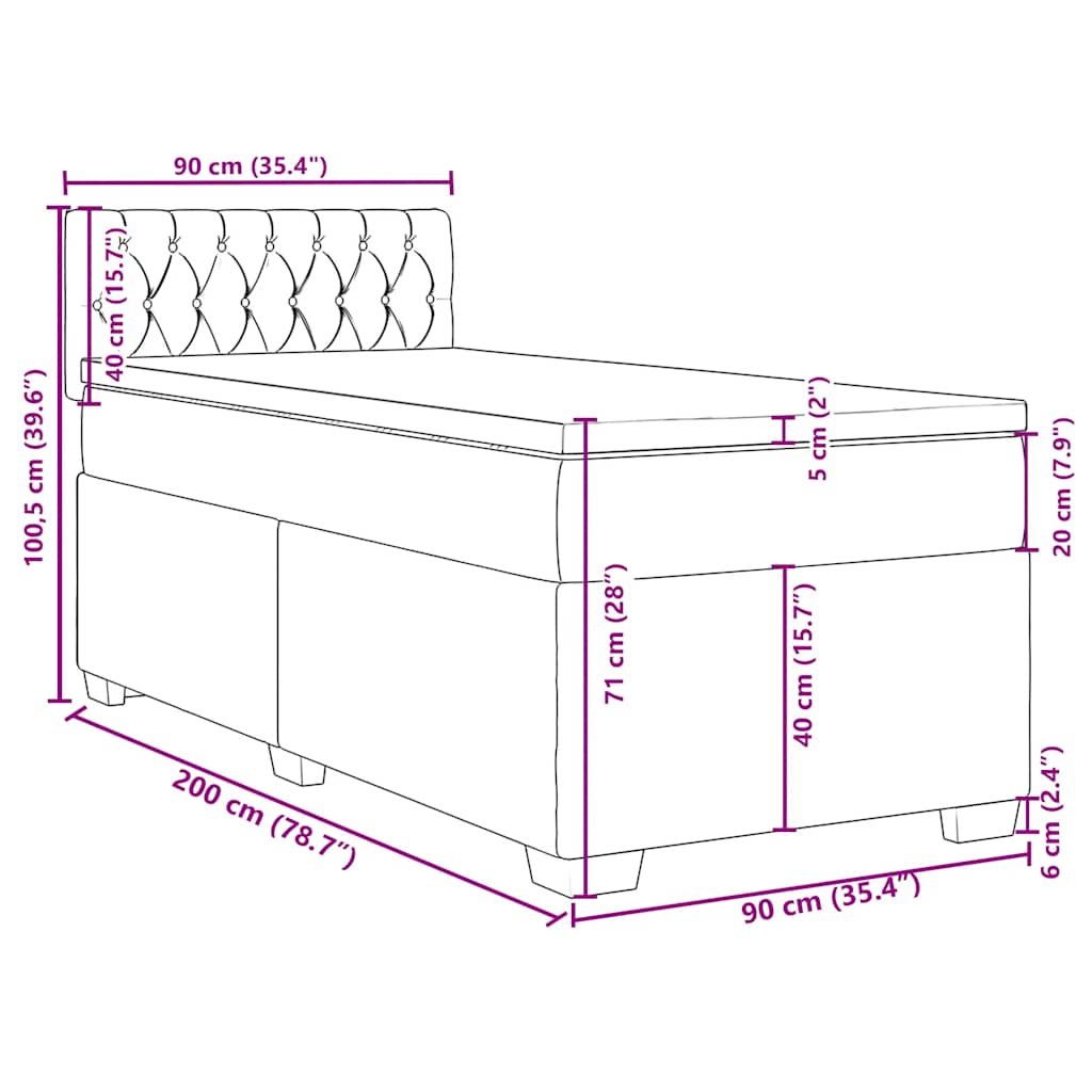 Box spring krevet s madracem tamnozeleni 90x200 cm baršunasti