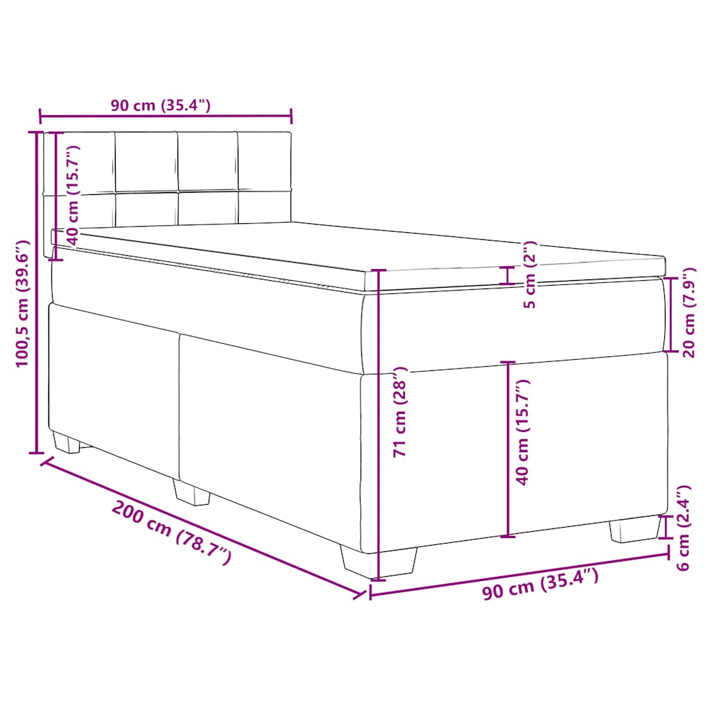 Box spring krevet s madracem plavi 90x200 cm baršunasti
