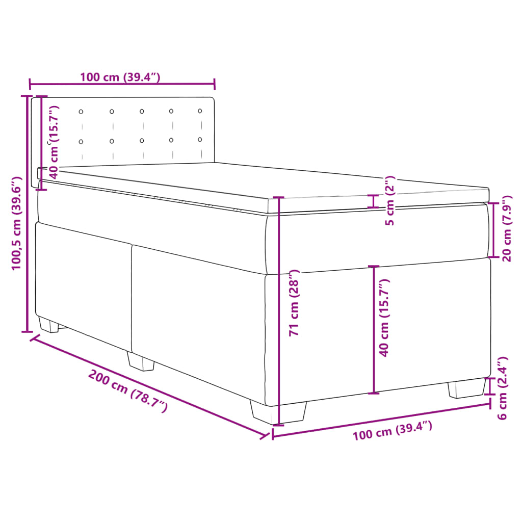 Box spring krevet s madracem tamnosivi 100x200 cm baršunasti