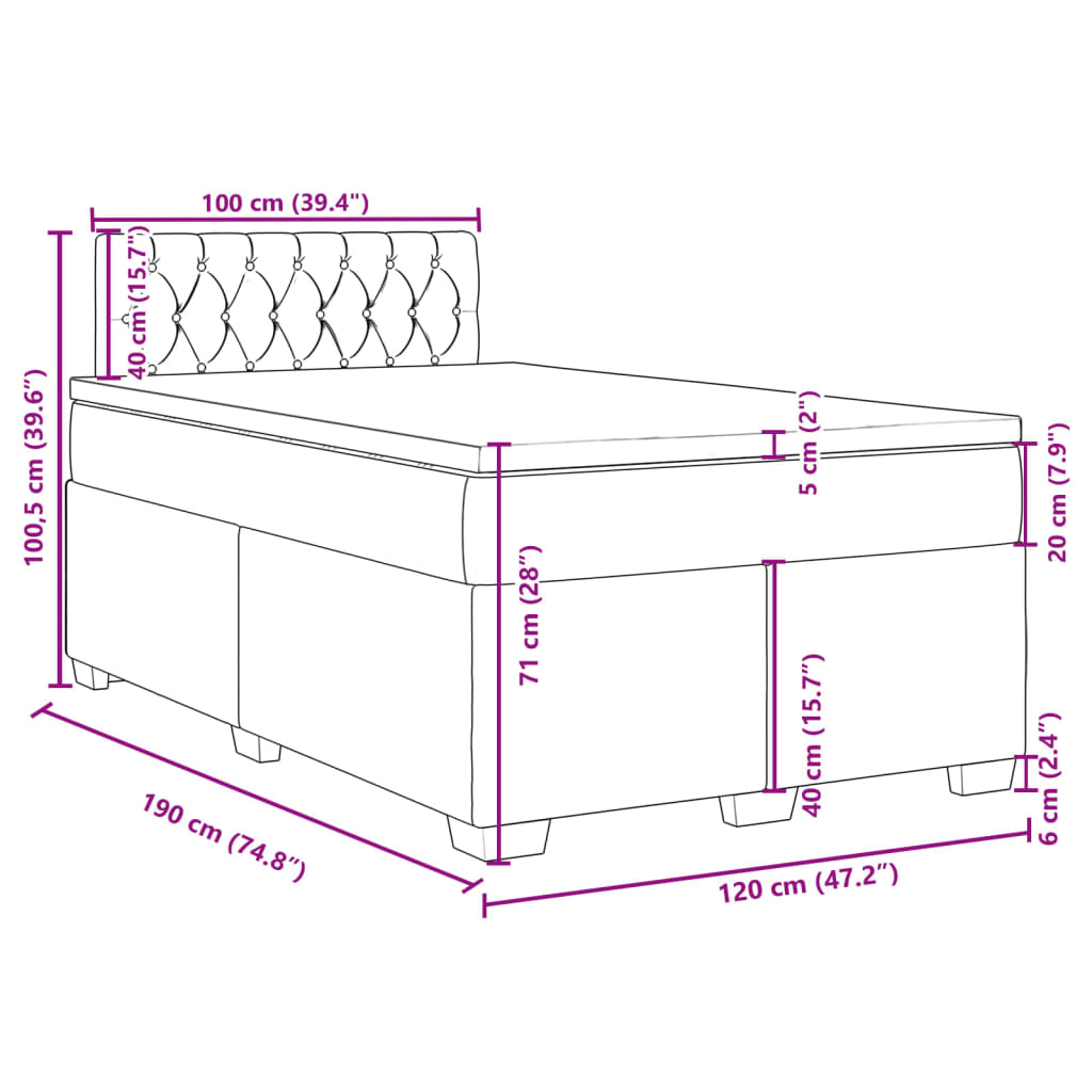 Krevet box spring s madracem tamnosivi 120 x 190 cm baršun