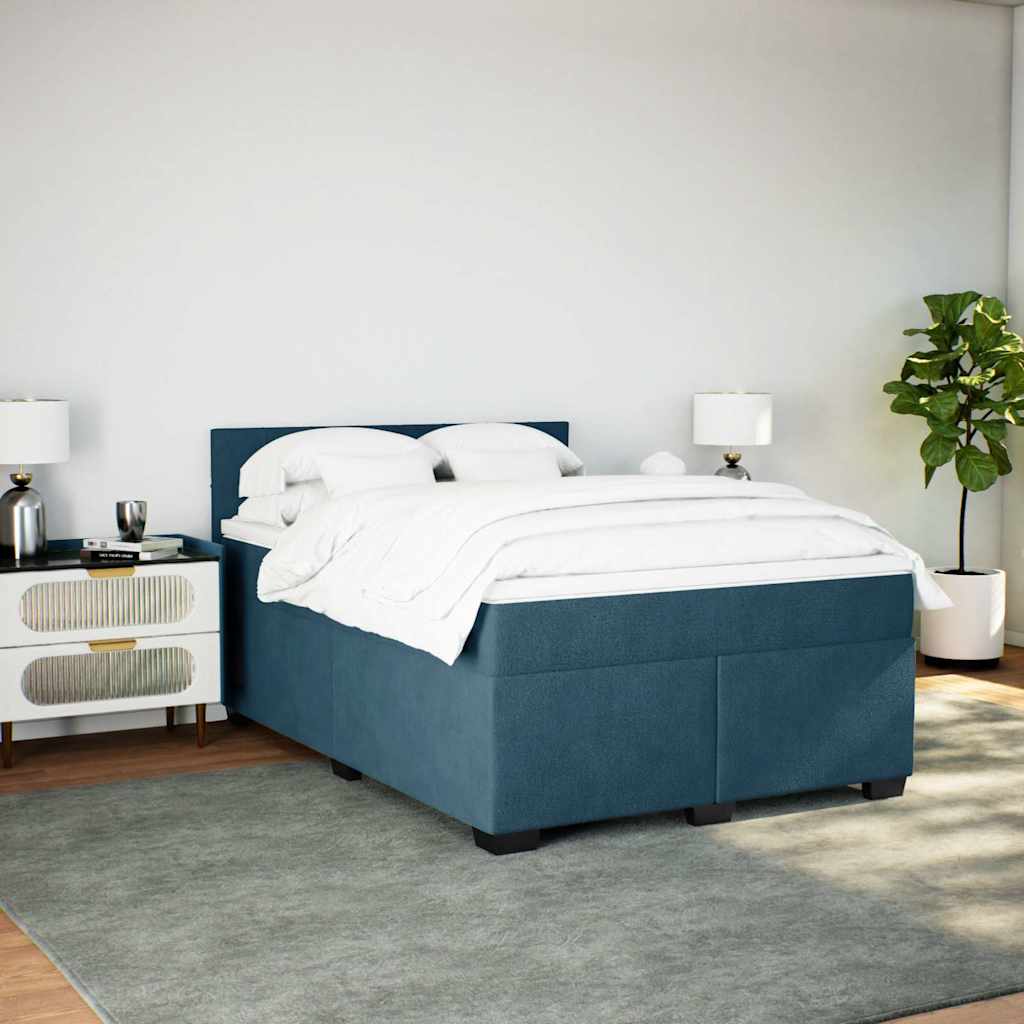 Krevet box spring s madracem plavi 160 x 200 cm baršunasti