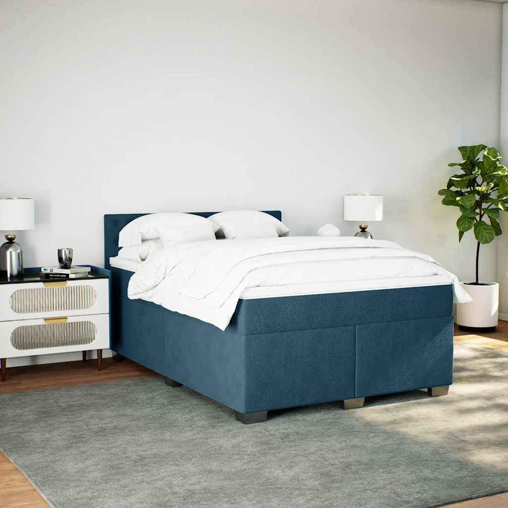 Krevet box spring s madracem plavi 160 x 200 cm baršunasti