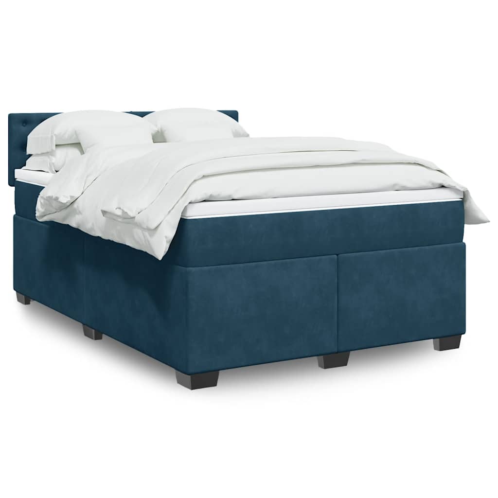 Krevet box spring s madracem plavi 160 x 200 cm baršunasti